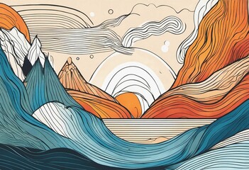 Wall Mural - AI generated illustration of a stunning colorful sketch of a majestic landscape