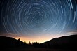 AI generated illustration of a long exposure with star trails drawn across the night sky