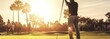 Hispanic Male Golf Tour Pro On Grassy Green Golfing At Dawn Generative AI