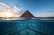 AI generated illustration of pyramids surrounded by ocean due to global warming and sea level rising