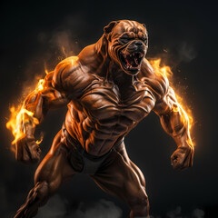 Wall Mural - Strong Dog with Fire Spirit Showing Muscle