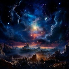 Wall Mural - ai generated illustration of a majestic star-filled galaxy, illuminated by the night sky