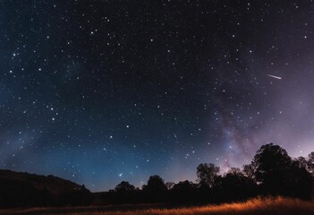 Wall Mural - ai generated illustration of an idyllic nighttime scene with a majestic sky with stars