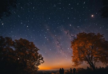 Wall Mural - ai generated illustration of an idyllic nighttime scene with a majestic sky with stars