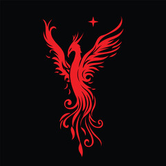 Wall Mural - Phoenix bird Mascot with Black Background