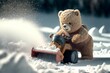 © Wirestock - AI-generated illustration of a fluffy bear shoveling snow