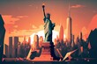 AI generated illustration of the Statue of Liberty near the New York skyline