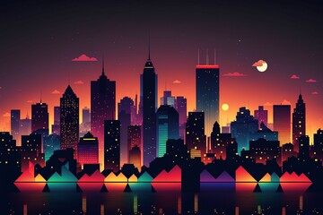 Wall Mural - AI generated illustration of the night cityscape