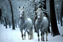Horses In Snowing Forest Free Stock Photo - Public Domain Pictures