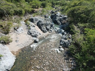 Wall Mural - Rocky river, with abundant vegetation on both sides