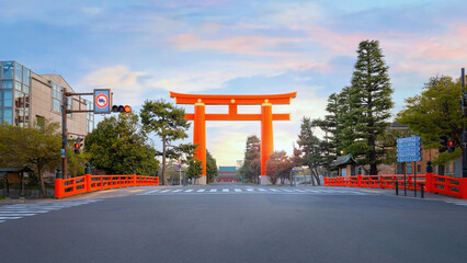 Wall Mural - Kyoto, Japan - April 2 2023: Heian Shrine built on the occasion of 1100th anniversary of the capital's foundation in Kyoto, dedicated to the spirits of the first and last emperors who reigned the city