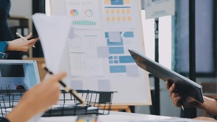 Team of Creative Web Graphic Designer planning, drawing website ux app for mobile phone application and development template layout, process to developing prototype wireframe, User experience concept.