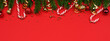 green fir frame christmas on red background