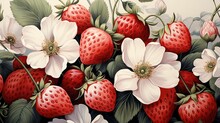 AI Generated Illustration Of A Group Of Fresh, Ripe Strawberries And White Flowers