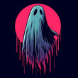 Un logotipo animado de un fantasma sobre un fondo oscuro