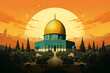 dome of the rock Jerusalem Israel old city omar mosque al aqsa al quds historical illustration background