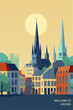 Aachen city retro poster with abstract shapes of skyline, cityscape, panorama landmarks silhouettes image. Vintage Germany Westphalia travel vector illustration for postcard, flyer