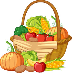 Sticker - Organic Fruits and Vegetables in Wooden Basket