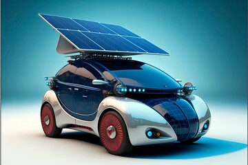 AI generated illustration of a futuristic electric car with solar panel on it-pollution reduction