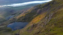 Cinematic Aerial 4K Drone Video Of Glacial Tarn And Cloud Inversion Over Coniston Lake - Taken From Old Man Of Coniston