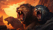 Lions Roar Around A Desert In The Style Of Victorian, Background Image, Hd