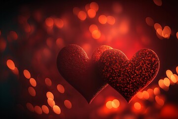 Wall Mural - AI generated illustration of red hearts against a blurred bokeh background