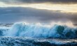 AI generated illustration of a powerful wave cresting against the backdrop of a cloudy sky