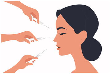 Wall Mural - Doctor in medical gloves with syringe injects fillers and botox for rejuvenating wrinkle and anti aging non surgical mesotherapy treatment for face vector illustration