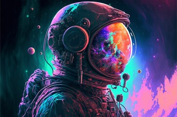 ai generated illustration of an astronaut head in the cosmos