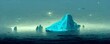 AI generated panoramic view of an ice berg in the middle of the water