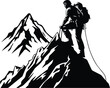 Man Climbing Mountain Peak Summit Logo Monochrome Design Style
