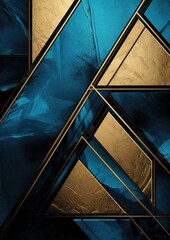 Wall Mural - Abstract blue black gold triangle shapes and luxury