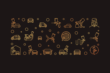 Poster - Auto Body Painting with Sprayers vector concept thin line golden horizontal illustration