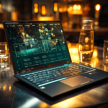 Laptop with an information graphic on it, in the gren. AI generativ