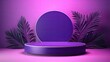 purple studio with round platform and leaf