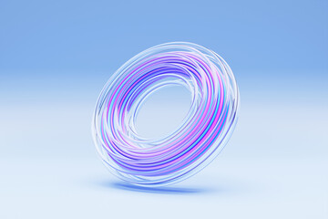 Poster - 3d illustration, neon pink and blue illusion isometric abstract shapes colorful shapes intertwined