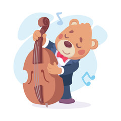 Sticker - Cute Bear Character in Suit Playing Cello Vector Illustration