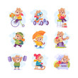 © Happypictures - Cute Bear Character Engaged in Different Activity Vector Illustration Set