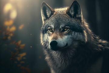  AI-generated illustration of a head of wolf with light blurred background