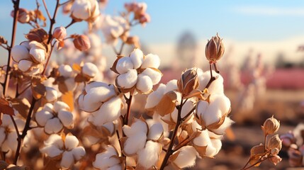 A blossoming organic white natural cotton plant in a sustainable field Scientific name: Gossypium