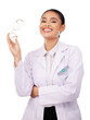 Woman, optician glasses and doctor in portrait for eye care and smile isolated on transparent, png background. Face of ophthalmologist or medical professional with healthcare vision and arms crossed
