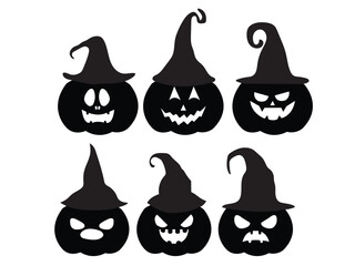 Wall Mural - Halloween pumpkin icon set in black  colors. Simple pumpkin vector line drawing in filled and outlined style