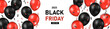 Black friday sale promotion banner with shiny balloons, Shopping sale and discount festive. Vector illustration