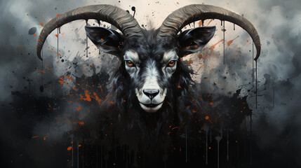 Poster - dark art ink monster goat background