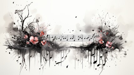 Wall Mural - Illustration of music symbols and notes in colorful watercolors