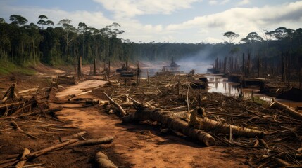 Wall Mural - rapid and unprecedented destruction of the Amazon rainforest due to logging and human activity
