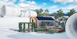 Projekt eines Einfamilienhauses in Scheunen-Architektur mit Photofoltaik und Gartengestaltung (Berglandschaft im Hintergrund) - 3D Visualisierung