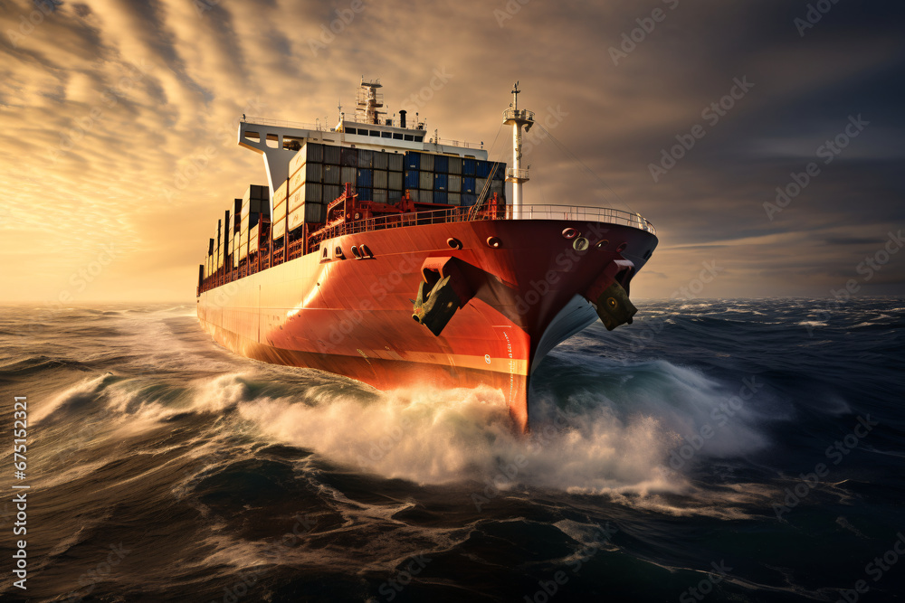 a colossal container ship navigating through the ocean waters ...