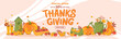 © Tatiana Bass - Thanksgiving sale banner, seasonal promo offer discount poster for autumnal shopping. Pumpkin harvest, fruits, leaves, berries. Vector illustration