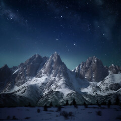 Poster - AI generated night sky with stars over mountain peaks